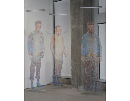"Spock, Kirk, and McCoy Beaming-In (barely there)," by Devorah Sperber, New York City, Work debuted in the Star Trek inspired exhibition  "Mirror Universe" at Caren Golden Fine Art, March 20- April 26, 2008, NYC