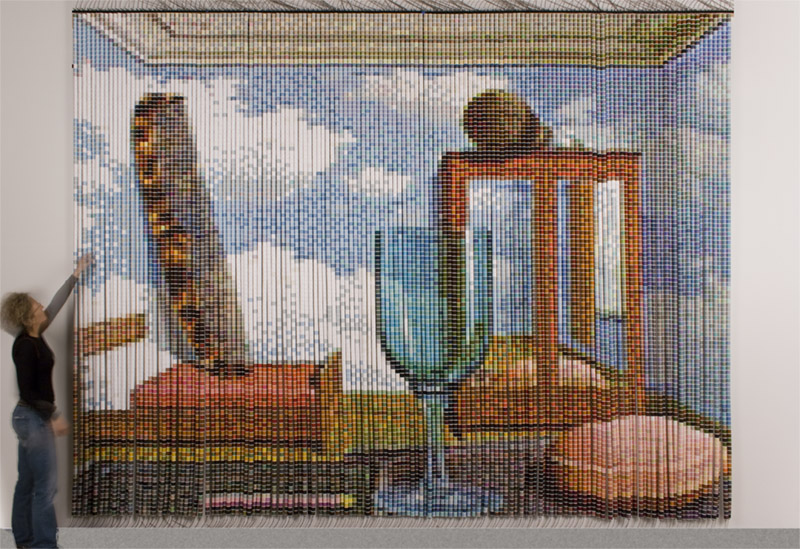 "After Magritte" by Devorah Sperber, constructed from 17,760 spools of thread, commissioned by Royal Carribean Cruise Lines, Ship: The Independence, 2007