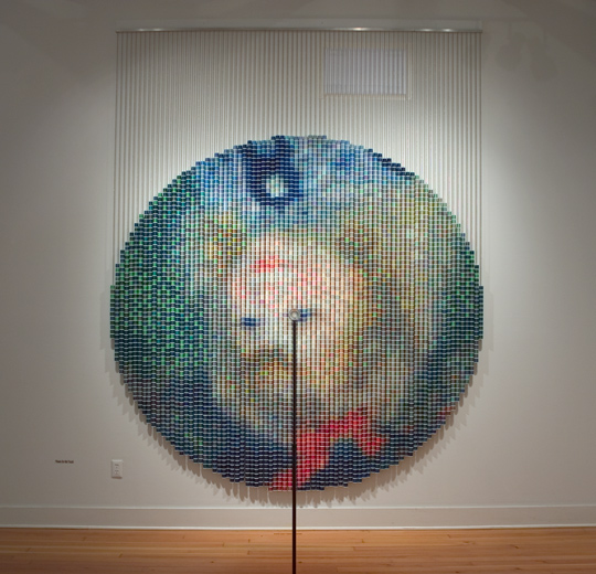 After Renoir, One of Six Eye-Centered Portraits, constructed from thousands of spools of Coats & Clark thread, by Devorah Sperber, 2--6, New  York City, Installation Art, Sculpture, NYC