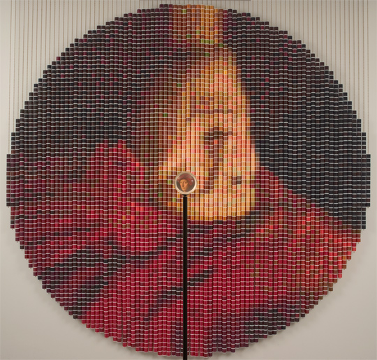 After van Eyck, One of Six Eye-Centered Portraits, constructed from thousands of spools of Coats & Clark thread, by Devorah Sperber, 2--6, New  York City, Installation Art, Sculpture, NYC